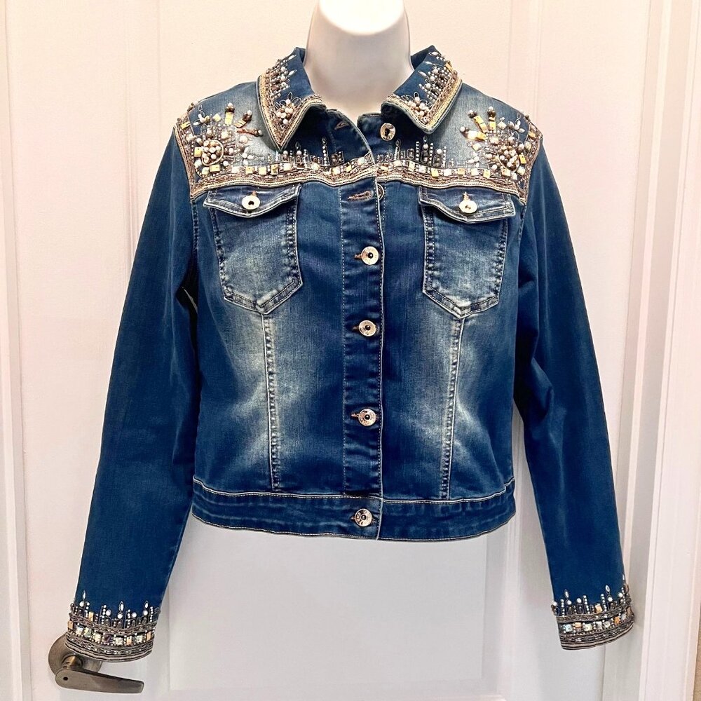 Nice Istanbul Women's Jean Embellished Gold Iridescent Beads-Pearls/Embroidered